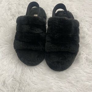 BAMBOO BLACK FURRY SLINGBACK OPEN TOED HOUSE SHOES 7-38 GREAT CONDITION …
